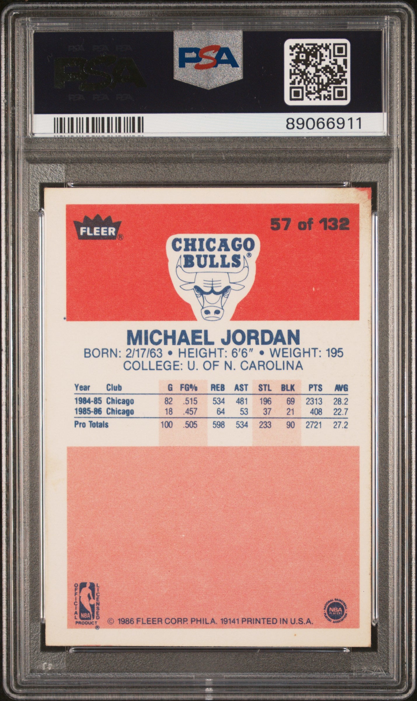 1986 Fleer Michael Jordan #57 PSA A
