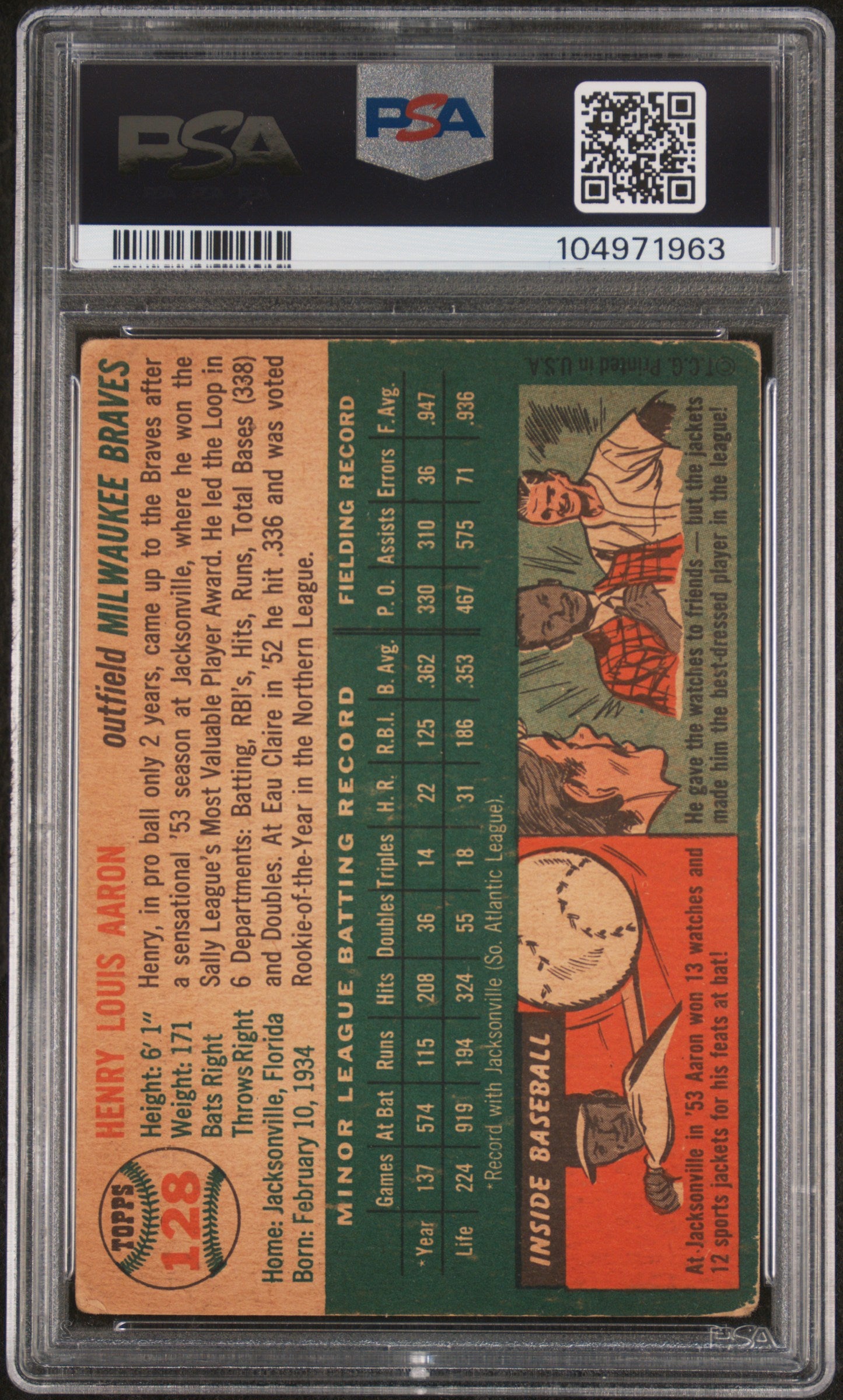 1954 Topps Henry Aaron #128 PSA 2