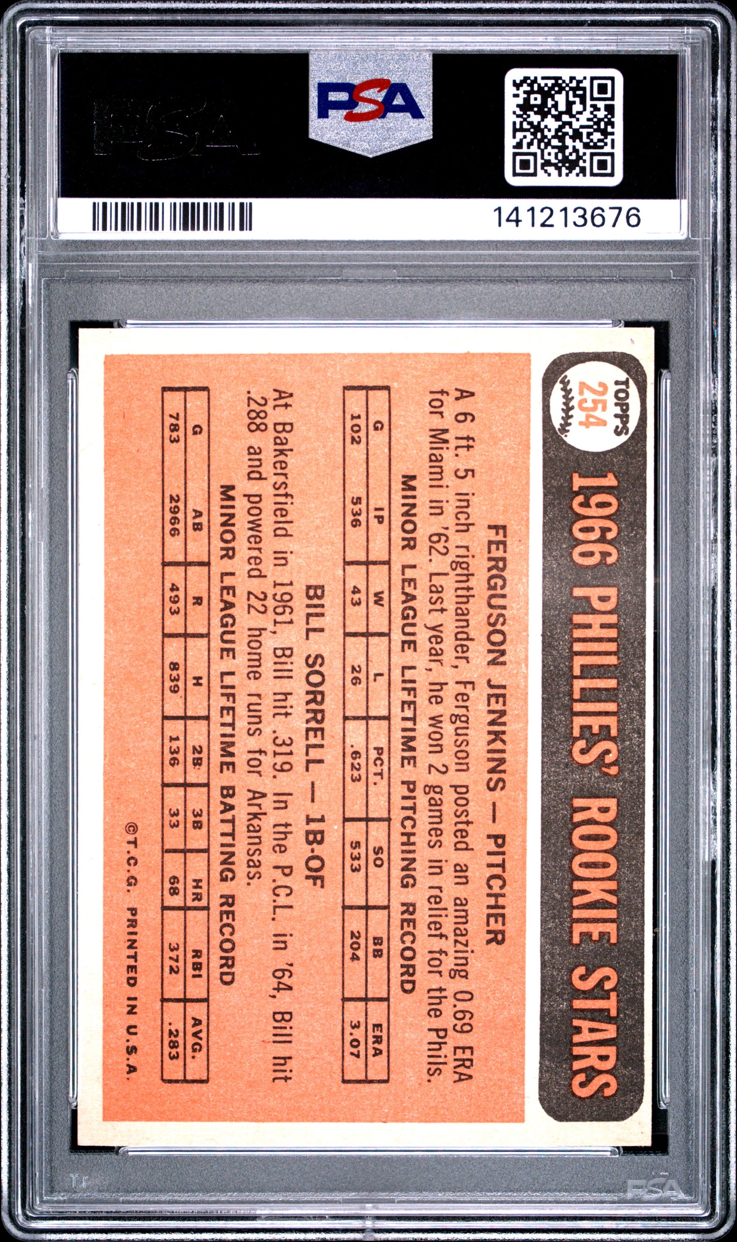 1966 Topps Phillies Rookies #254 F. Jenkins B. Sorrell PSA 3