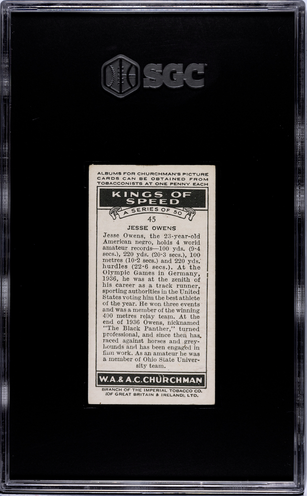 1939 Churchman's Cigarettes Kings Of Speed Jesse Owens #45 SGC 5