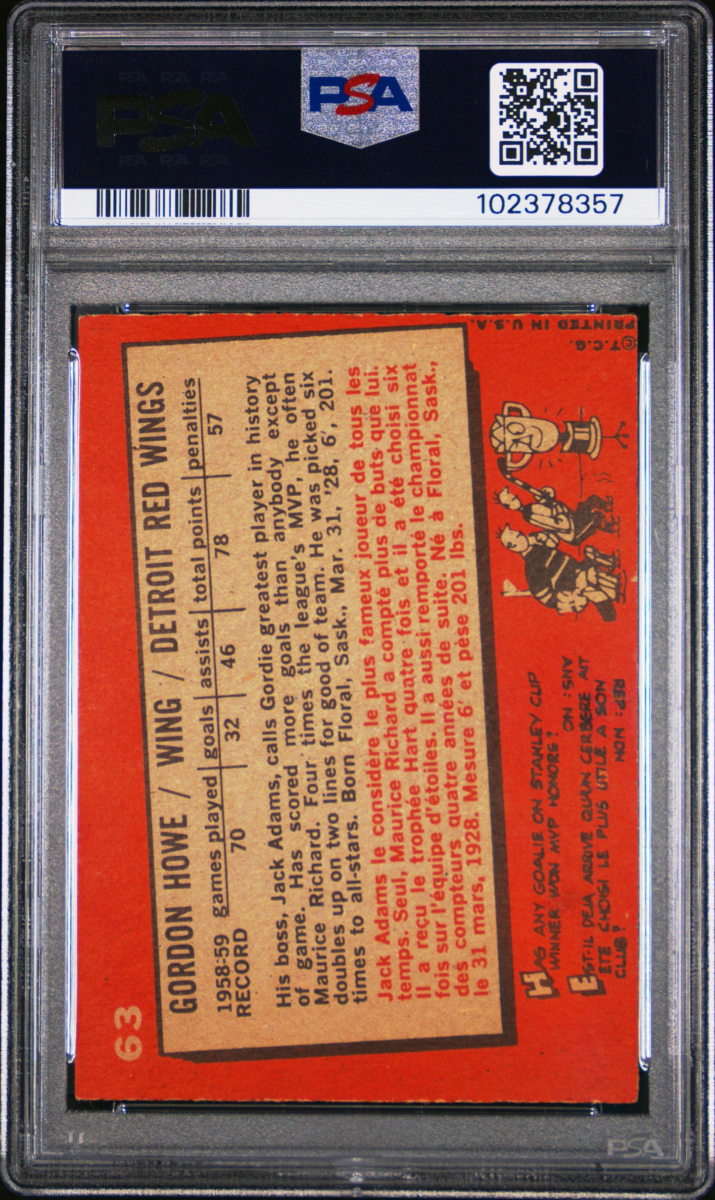 1959 Topps Gordie Howe #63 PSA 6