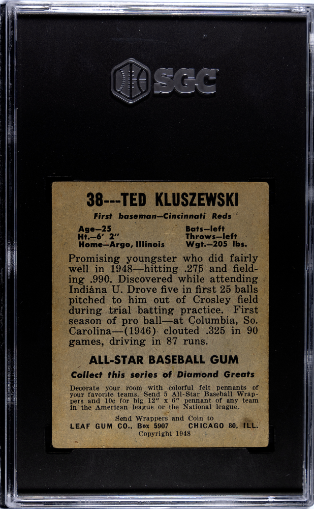 1948 Leaf Gum Co. Ted Kluszewski #38 SGC 3