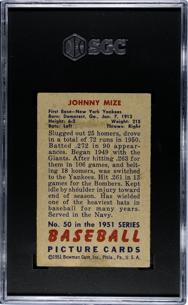 1951 Bowman Johnny Mize #50 SGC 4.5