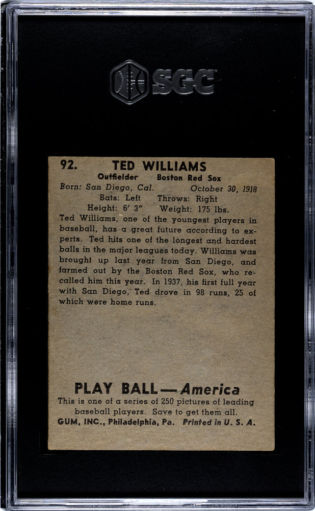 1939 Playball Ted Williams #92 SGC 4