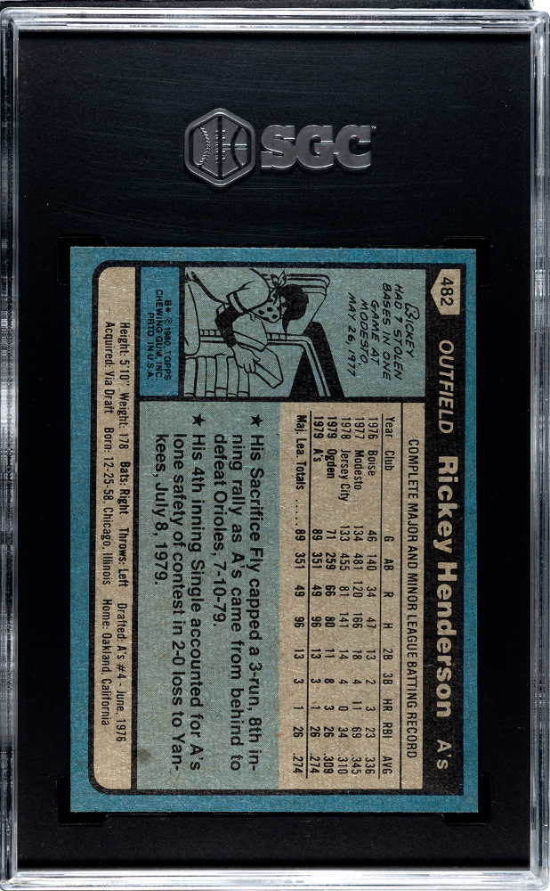 1980 Topps Rickey Henderson #482 SGC 8