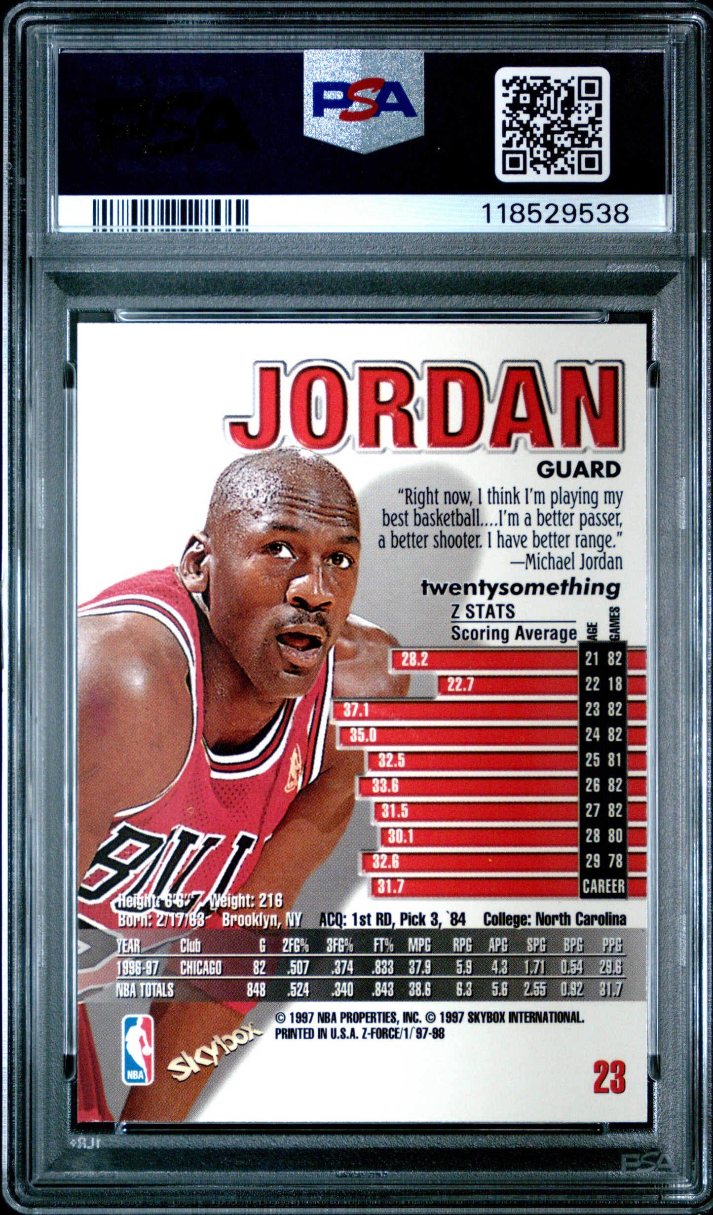 1997 Skybox Z-Force Michael Jordan #23 PSA 9