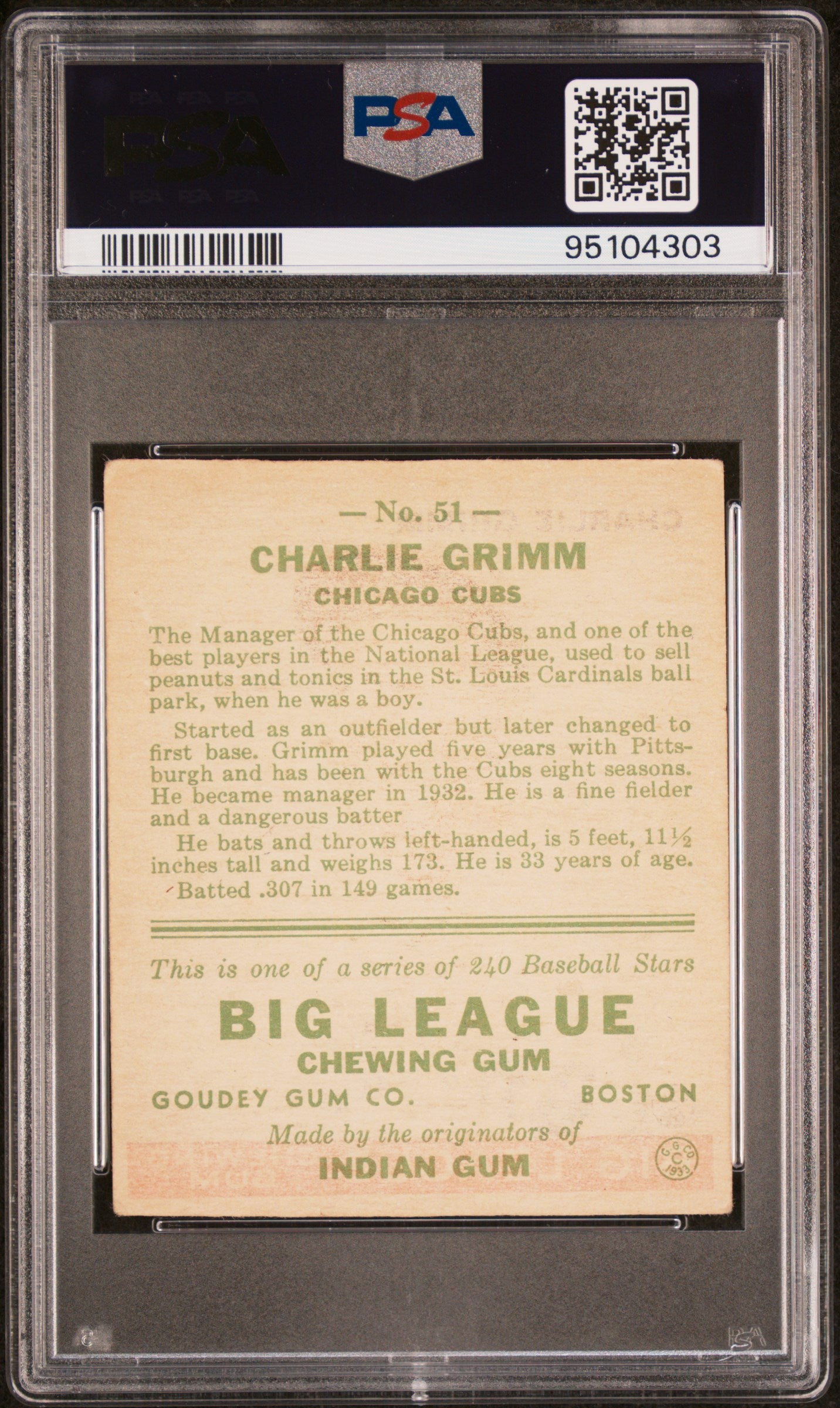 1933 Goudey Charlie Grimm #51 PSA 3