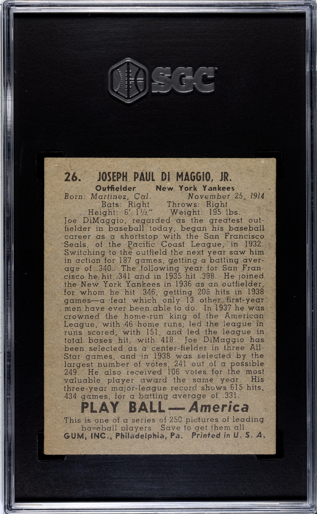 1939 Playball Joe Dimaggio #26 SGC 5