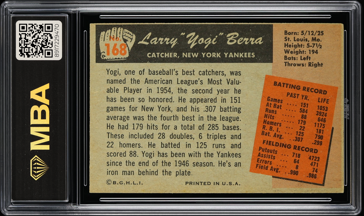 1955 Bowman Yogi Berra #168 MBA 4