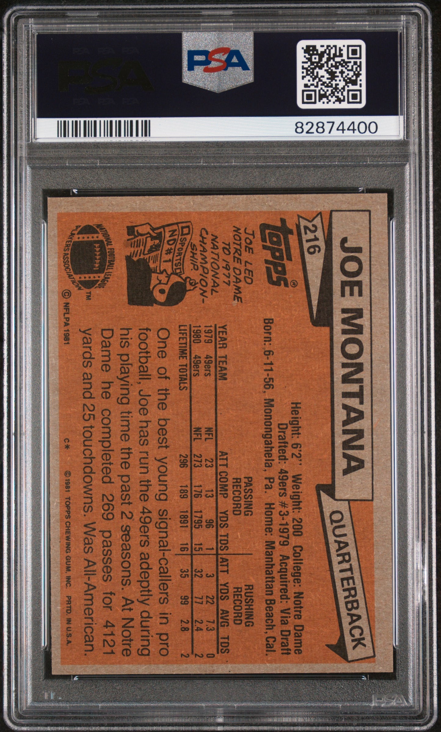 1981 Topps Joe Montana #216 PSA 8