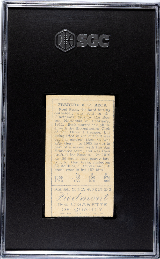 1911 Piedmont Cigarettes (T205) Fred Beck SGC 4