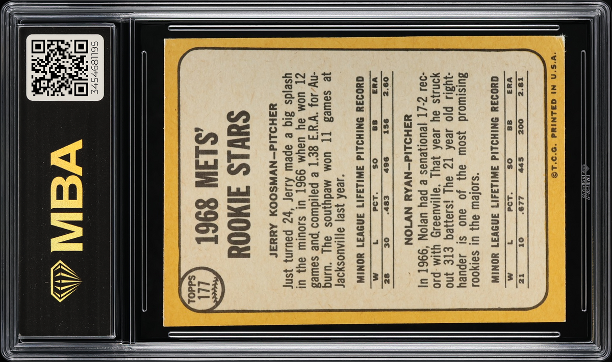 1968 Topps Mets Rookie Stars #177 MBA 3 RC