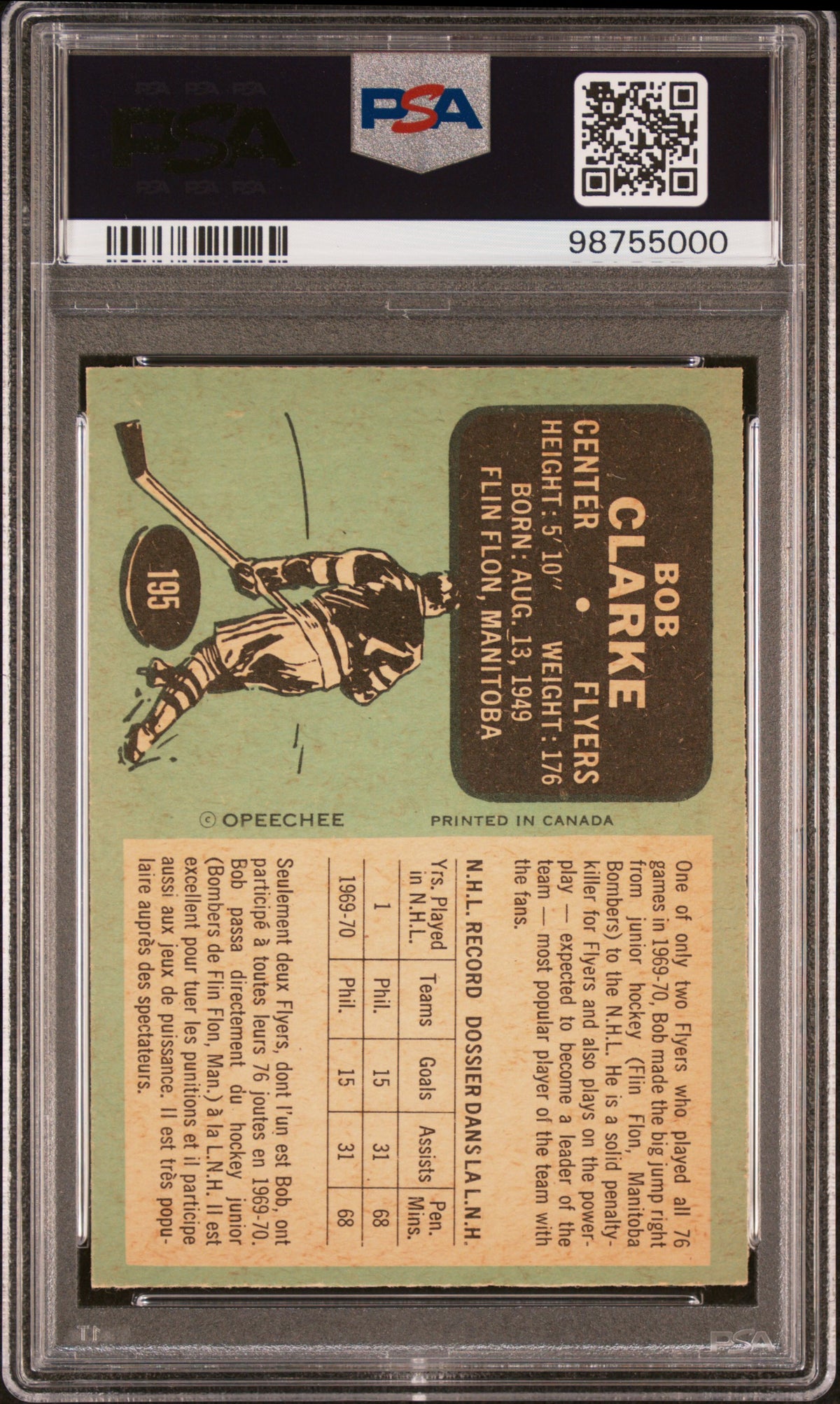 1970 O-Pee-Chee Bob Clarke #195 PSA 8