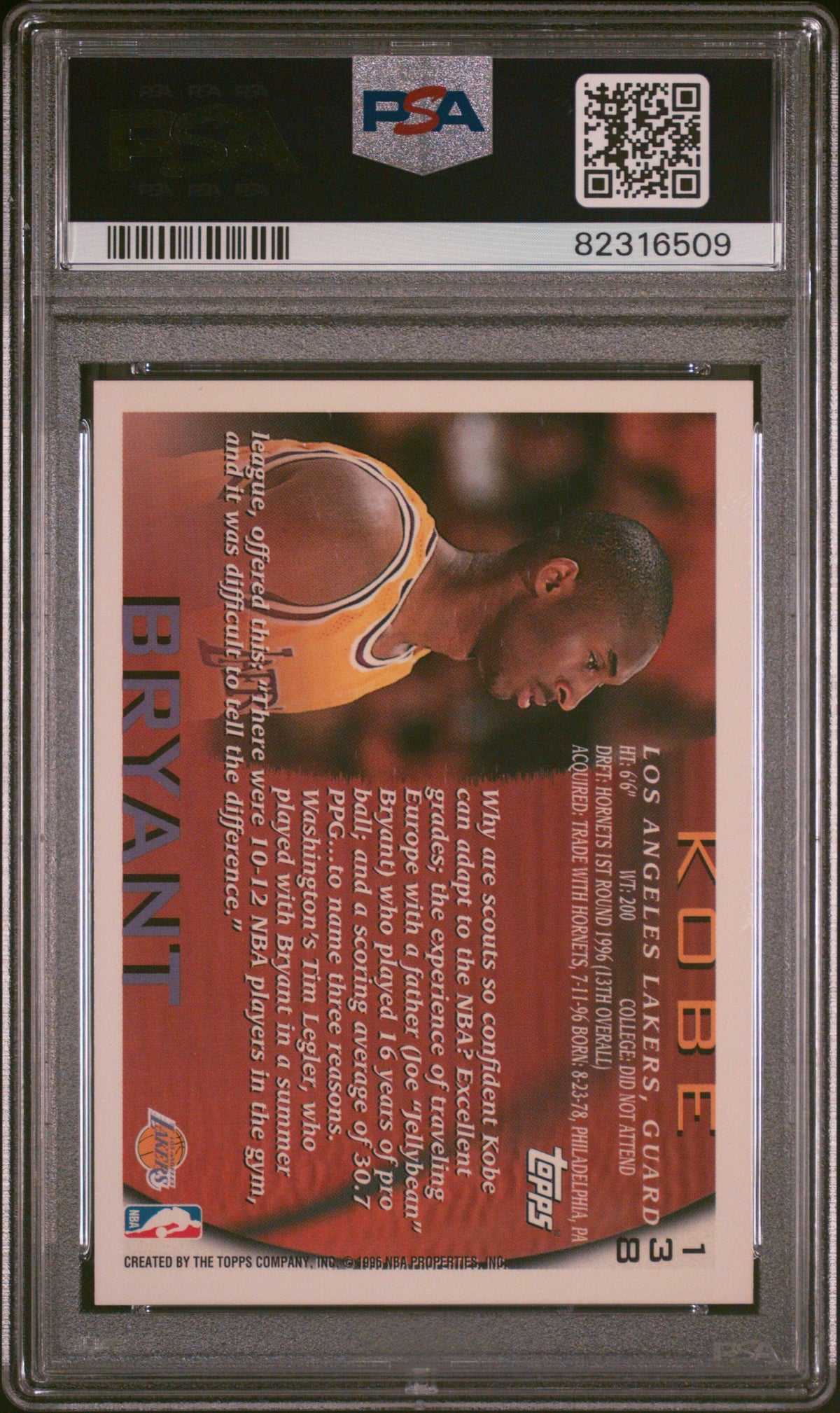 1996 Topps Kobe Bryant #138 PSA 9
