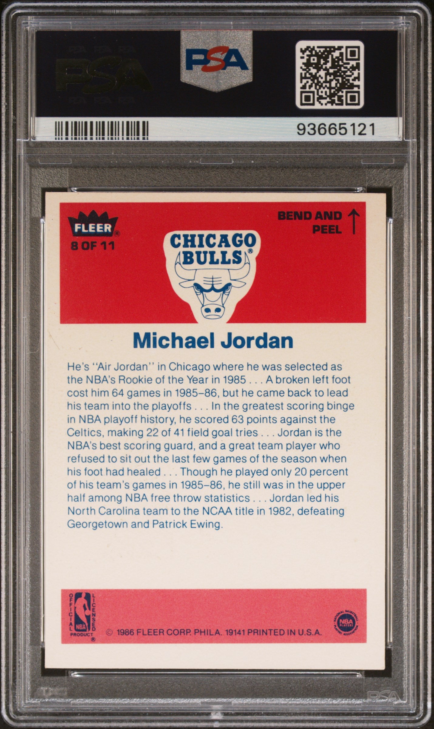 1986 Fleer Sticker Michael Jordan #8 PSA 2