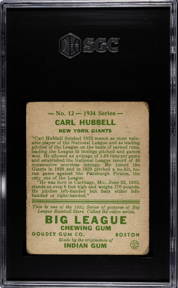 1934 Goudey Carl Hubbell #12 SGC 1
