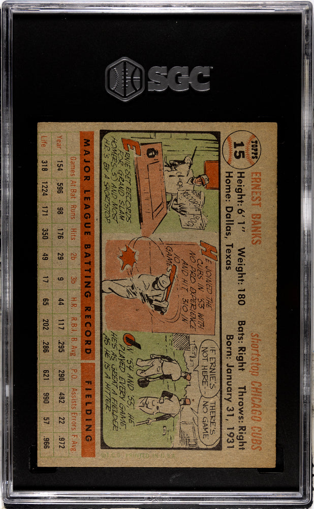 1956 Topps Ernie Banks #15 Gray Back SGC 6