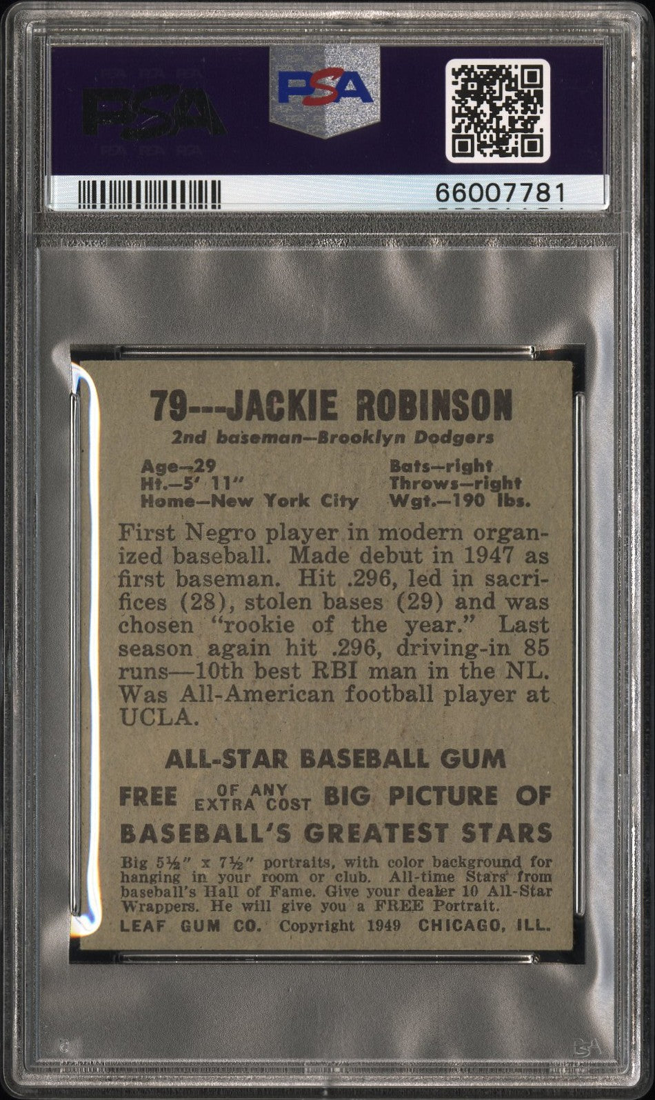 1948 Leaf Jackie Robinson #79 PSA 6