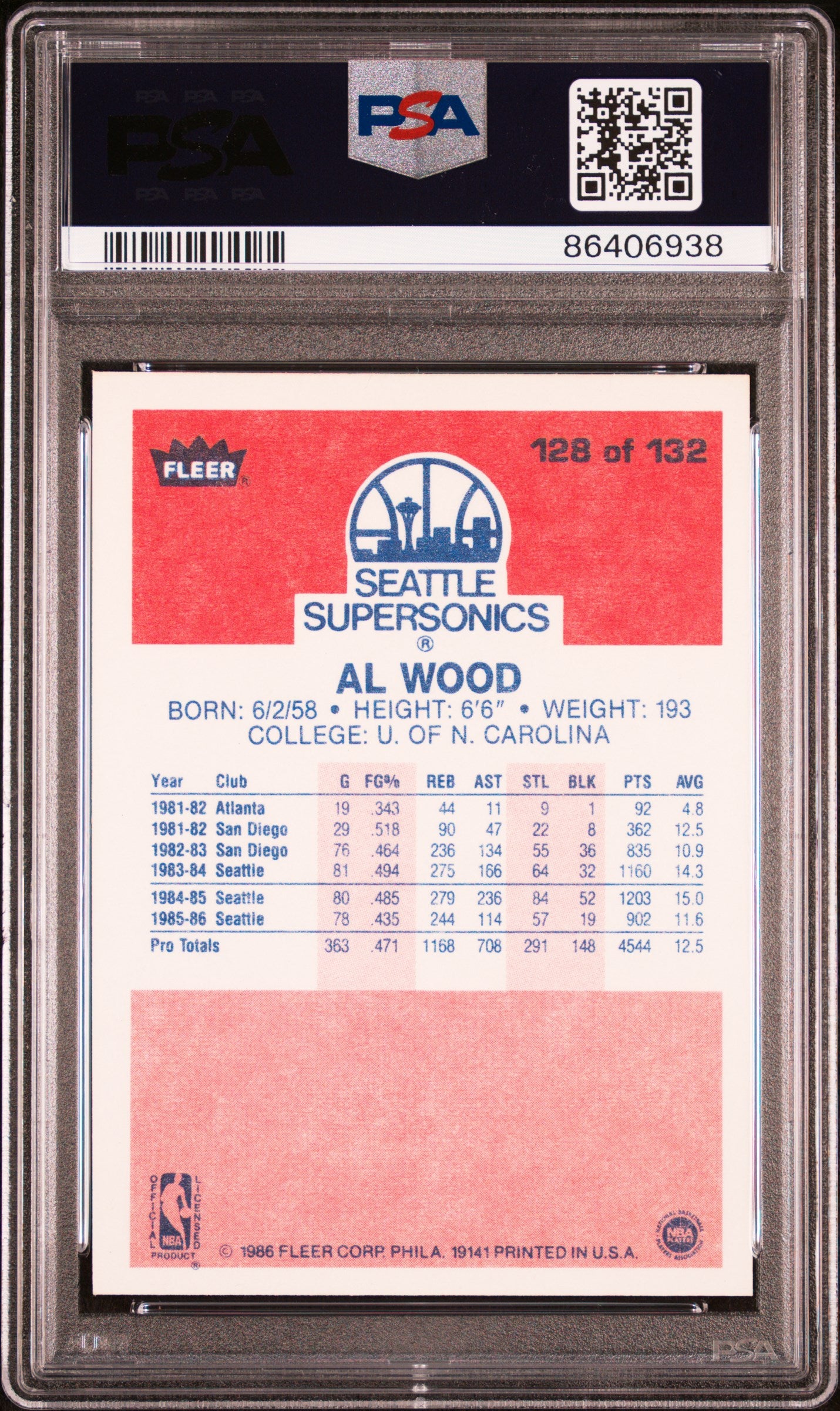 1986 Fleer Al Wood #128 PSA 9