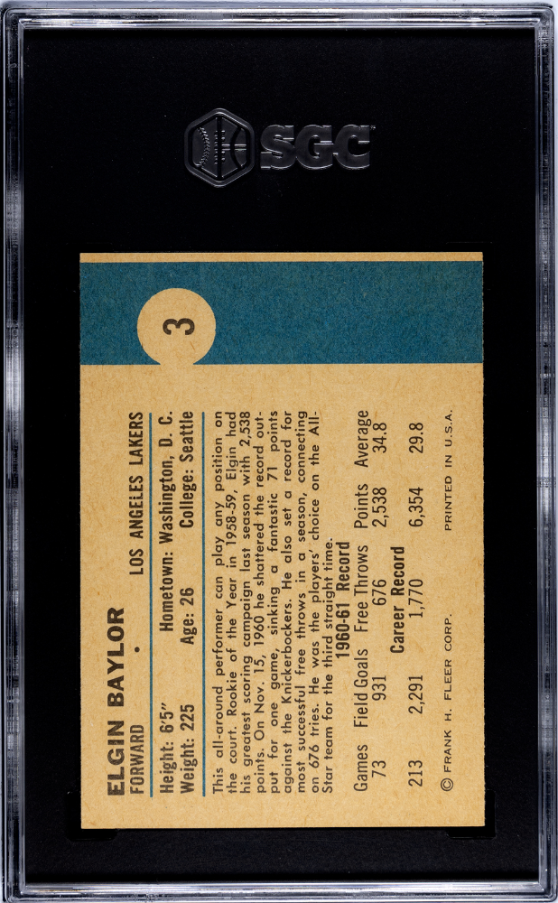 1961 Fleer Elgin Baylor #3 SGC 4