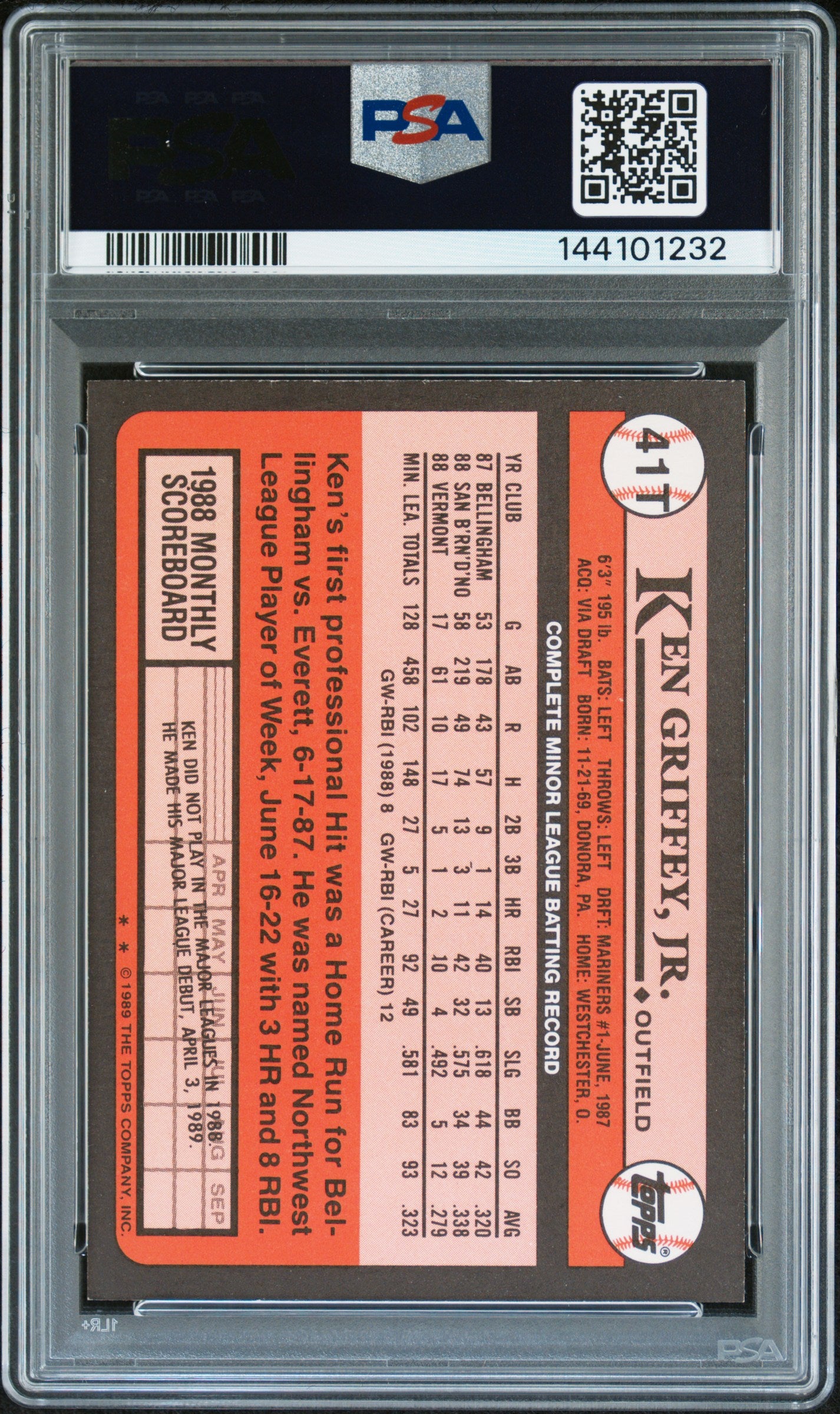 1989 Topps Traded Ken Griffey JR. #41T PSA 9