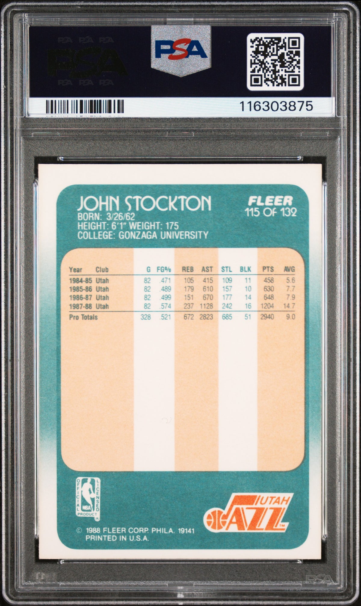 1988 Fleer John Stockton #115 PSA A Auto 10
