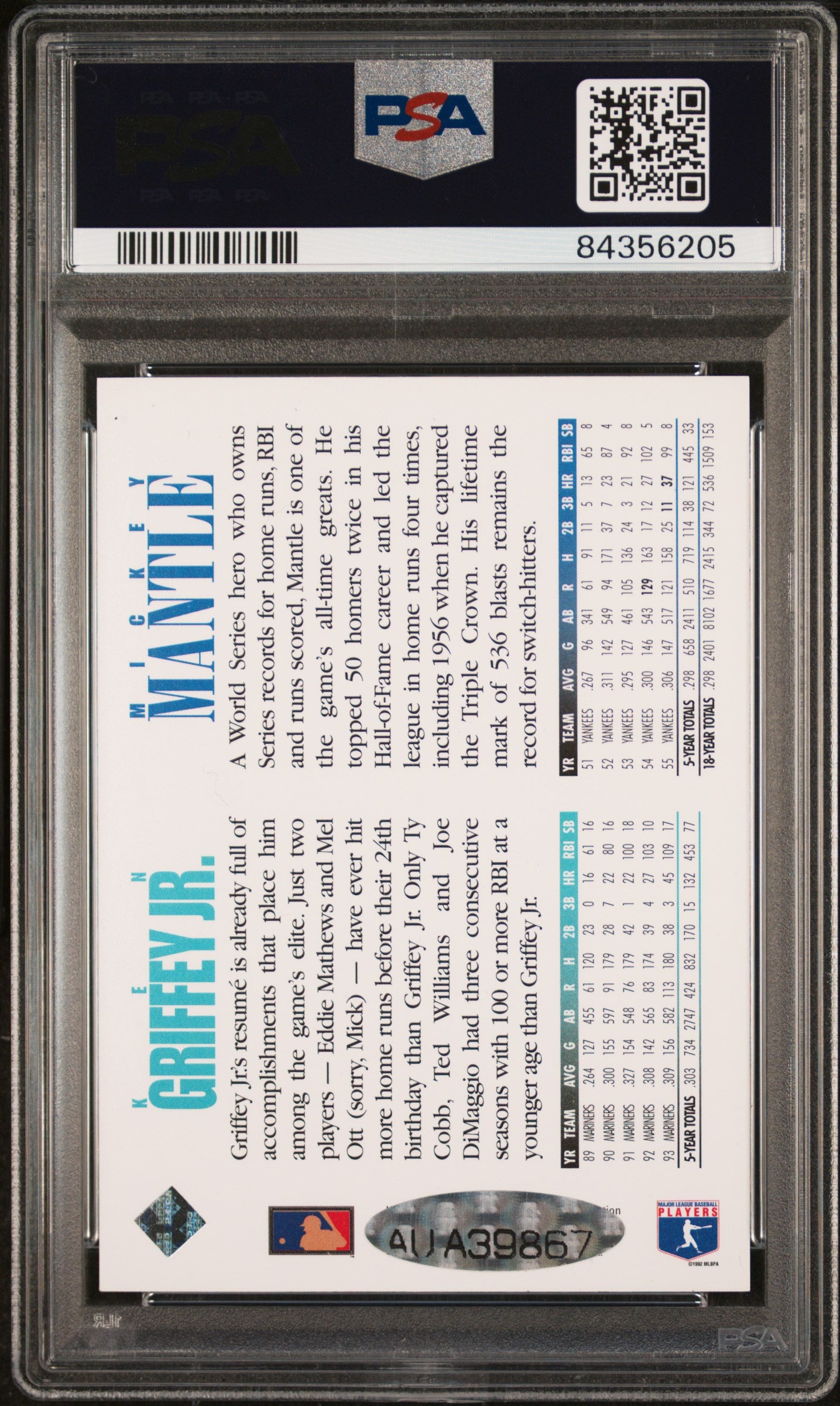 1994 Upper Deck Griffey JR. Mantle Autograph PSA 8 Auto 10