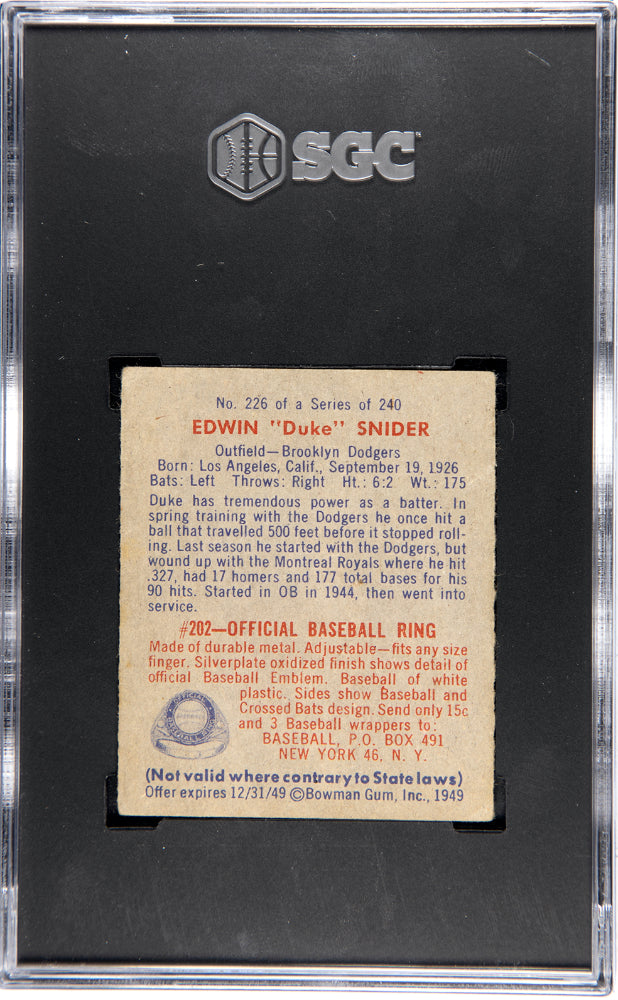 1949 Bowman Duke Snider #226 SGC 3