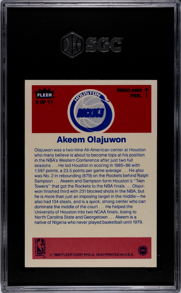 1986 Fleer Sticker Akeem Olajuwon #9 SGC 7.5