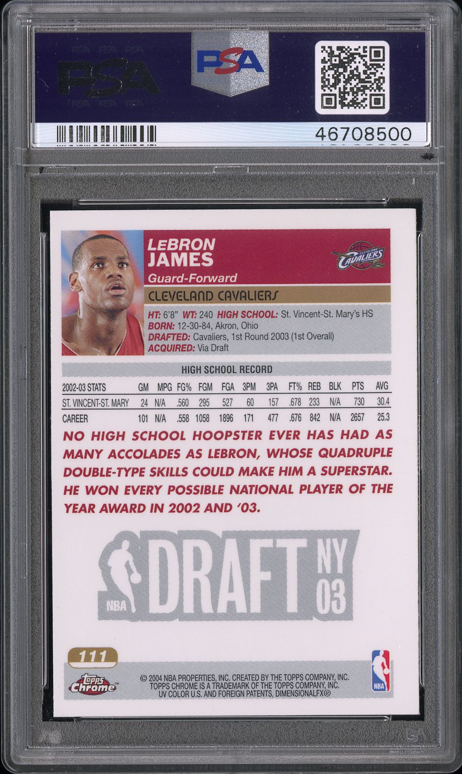 2003 Topps Chrome LeBron James #111 PSA 8