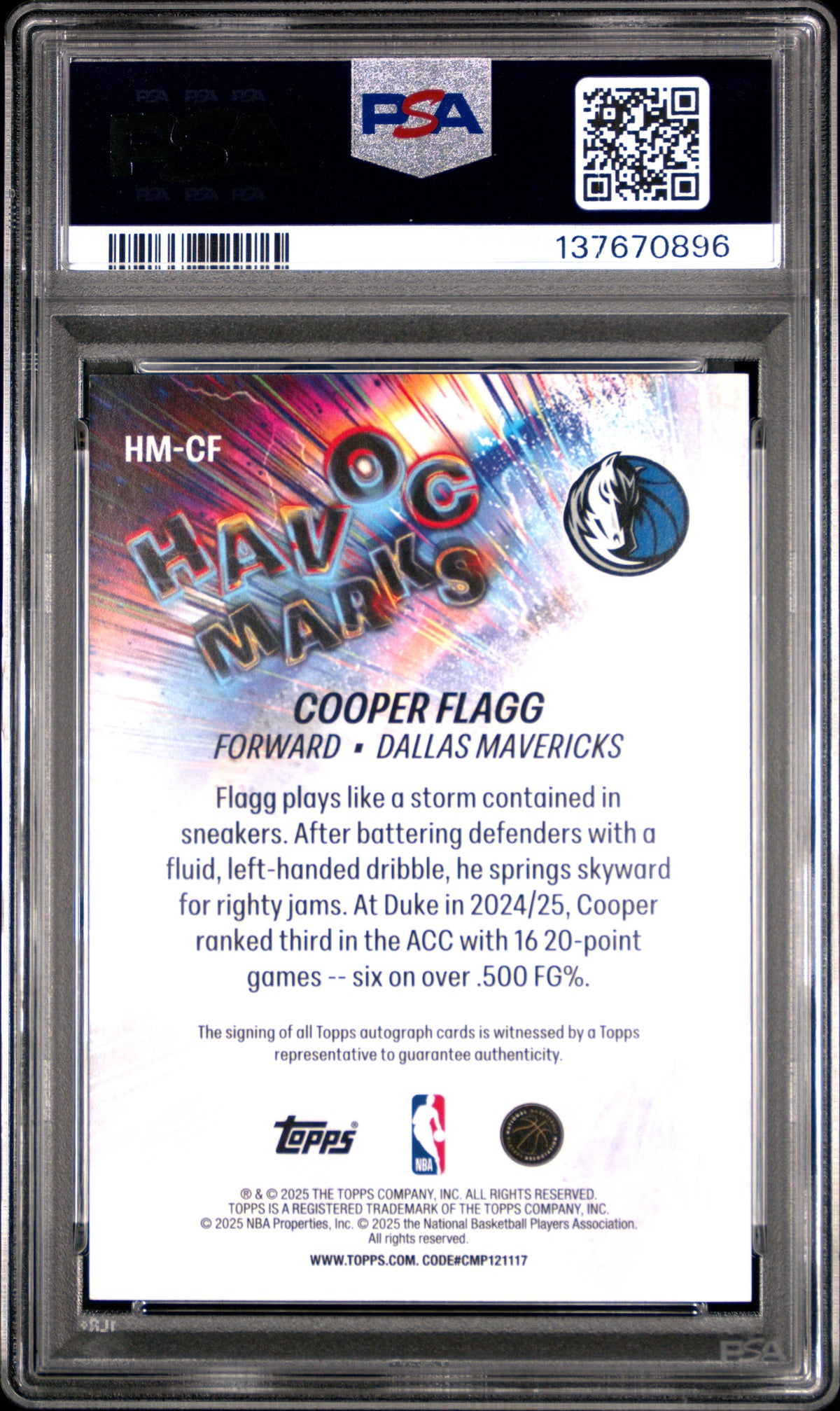 2025 Topps Havoc Marks Cooper Flagg #HM-CF PSA 9