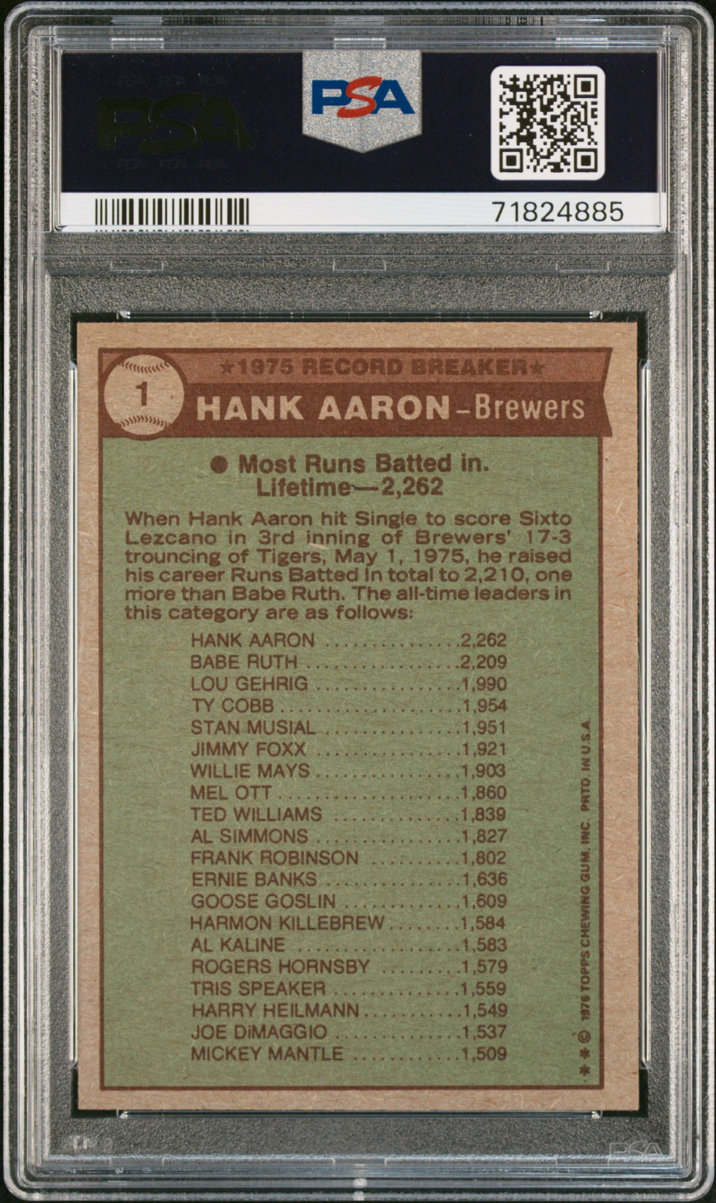 1976 Topps Hank Aaron #1 PSA 8