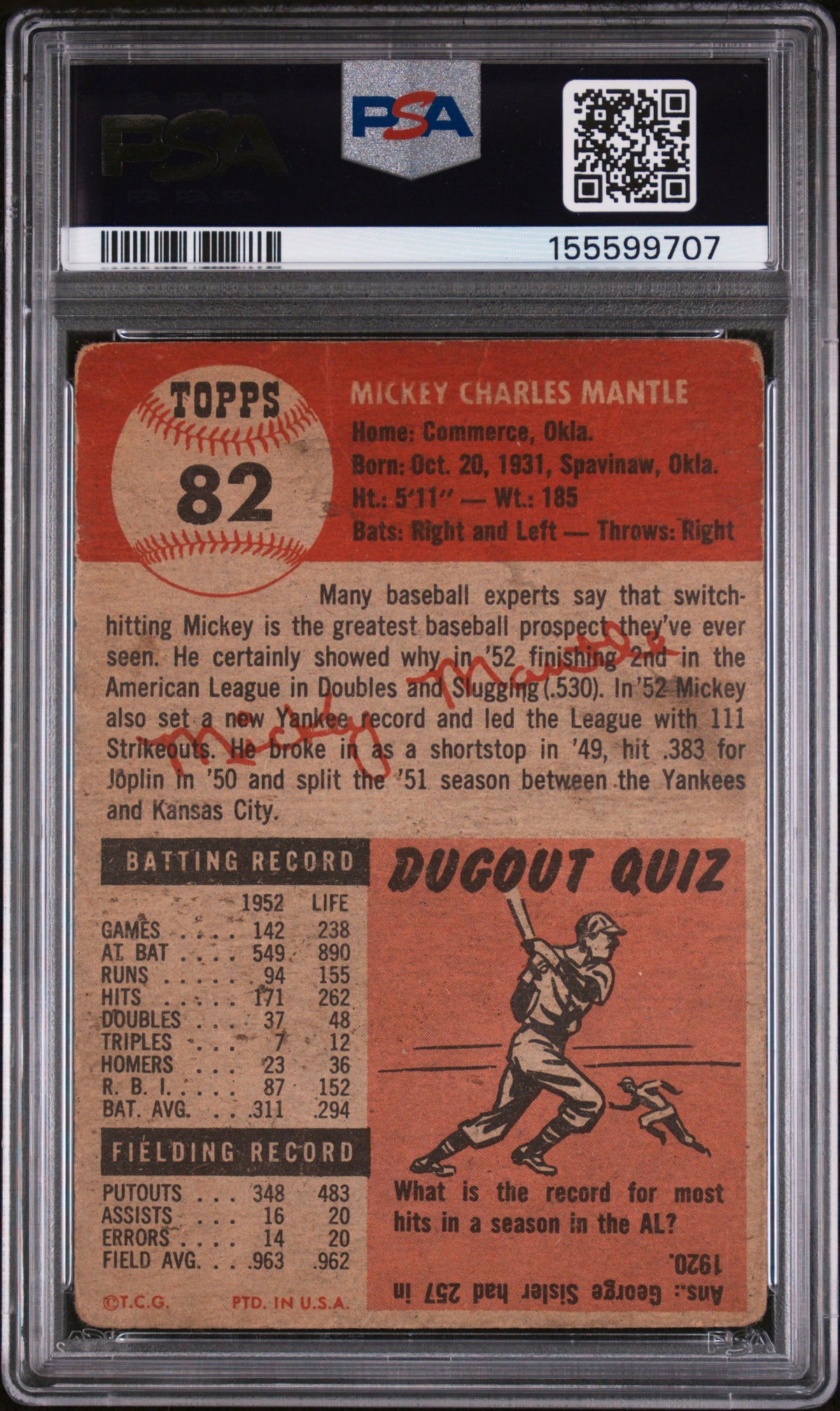 1953 Topps Mickey Mantle #82 PSA 1.5