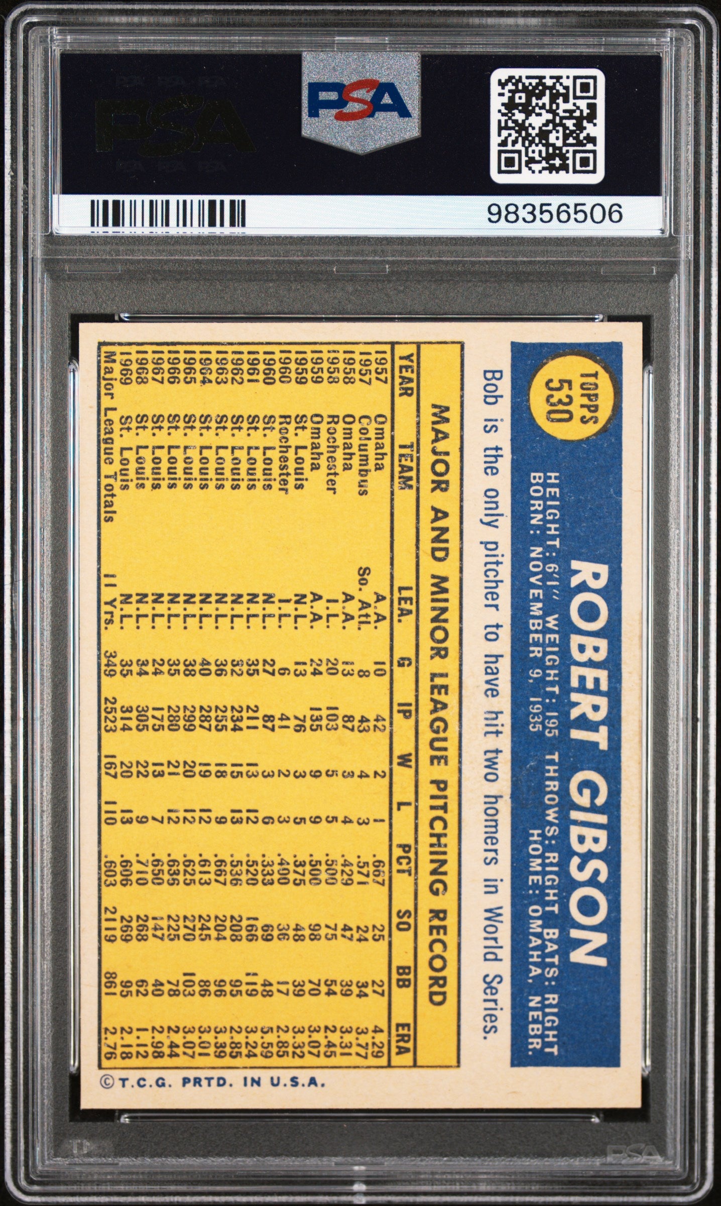 1970 Topps Bob Gibson #530 PSA 8 ST Auto 10