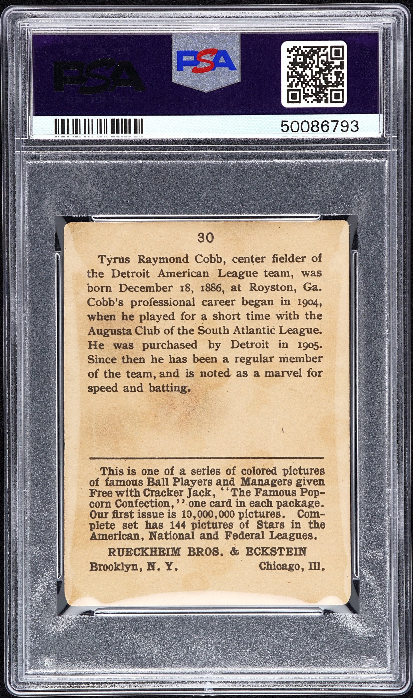 1914 Cracker Jack Ty Cobb #30 PSA 3