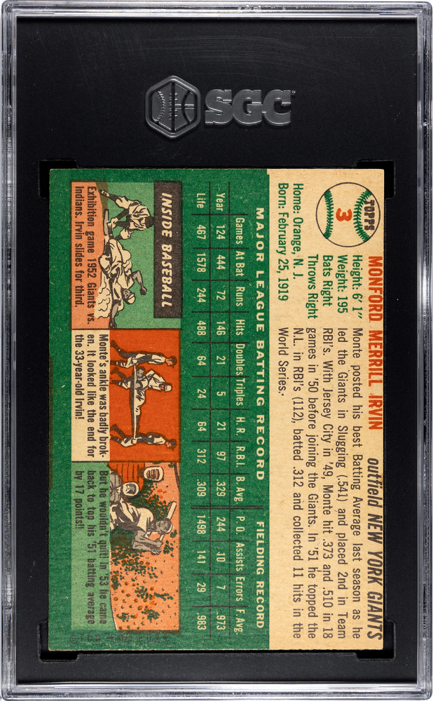 1954 Topps Monte Irvin #3 SGC 5.5
