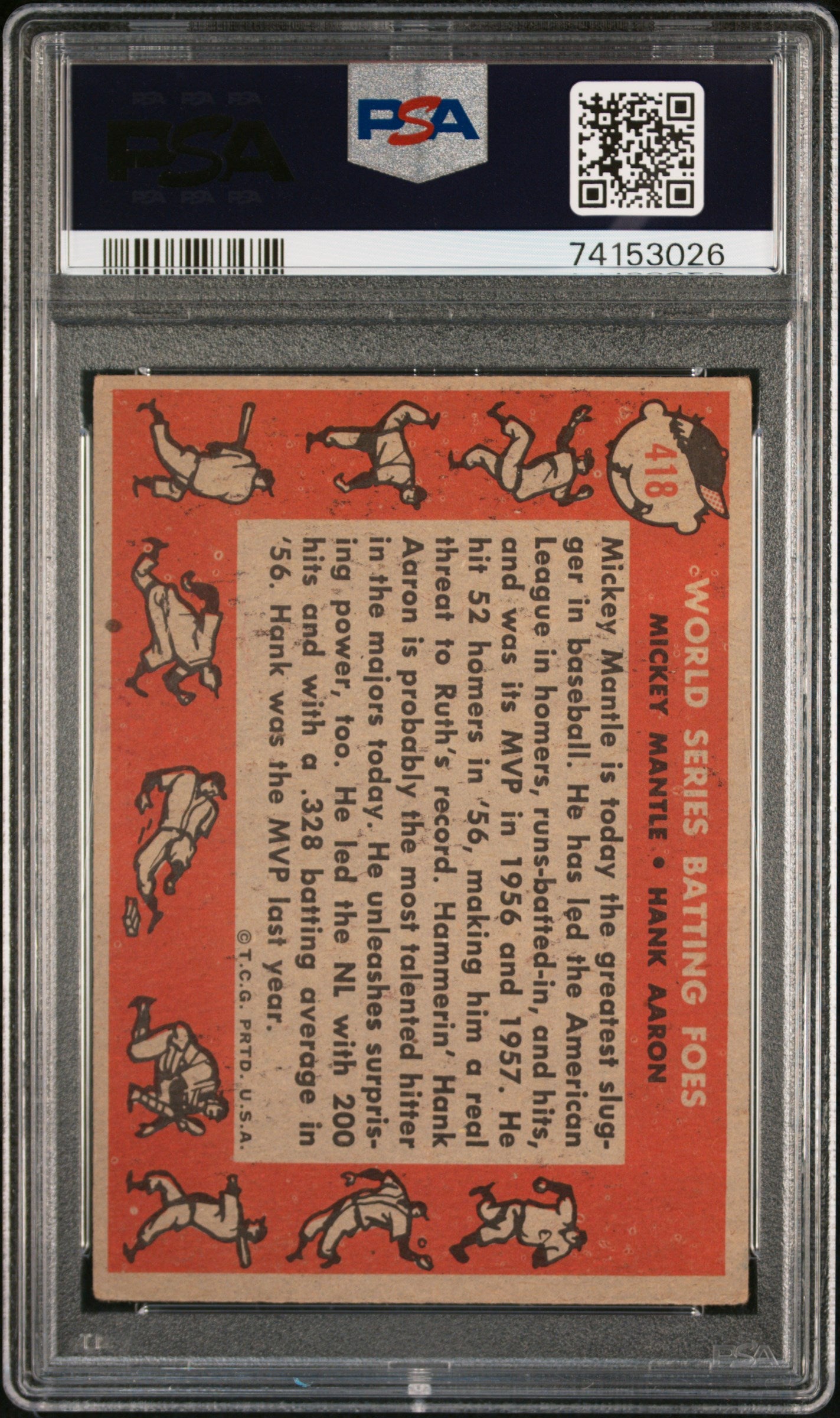 1958 Topps H. Aaron M. Mantle #418 W. S. Batting Foes PSA 4