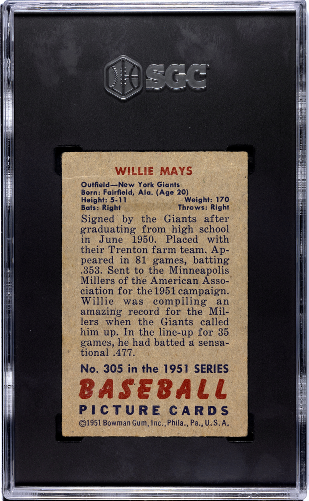 1951 Bowman Willie Mays #305 SGC 1.5
