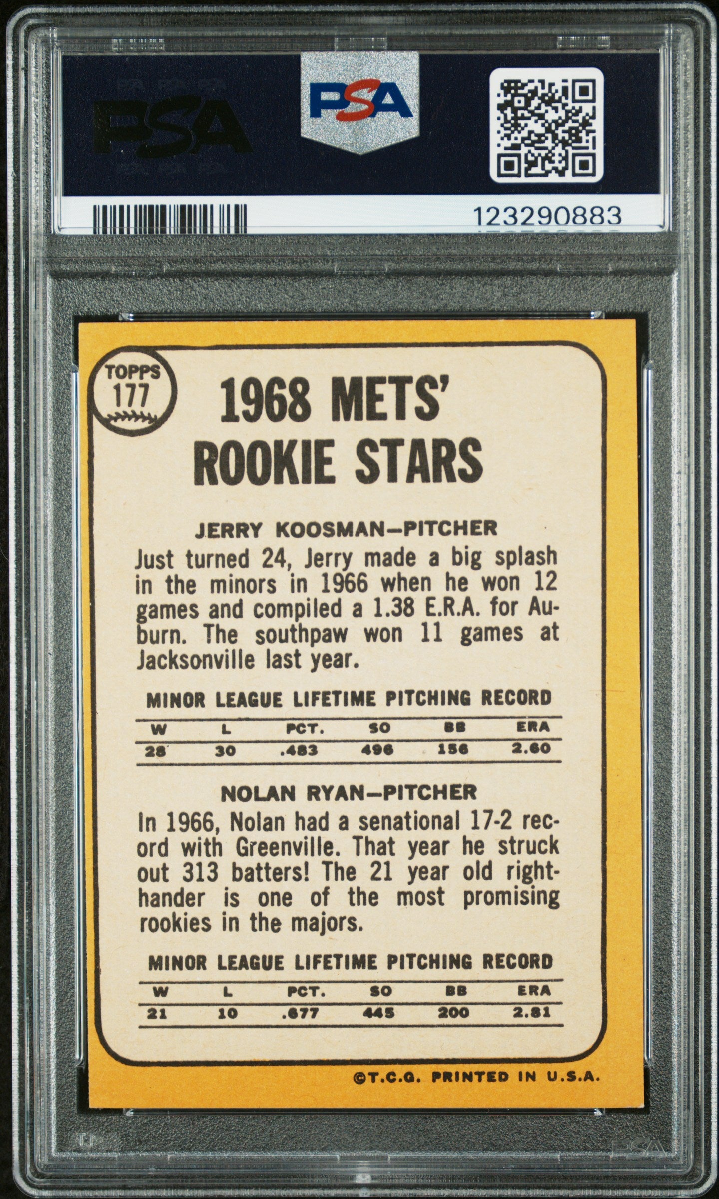 1968 Topps Mets Rookies #177 J. Koosman N. Ryan PSA 6.5