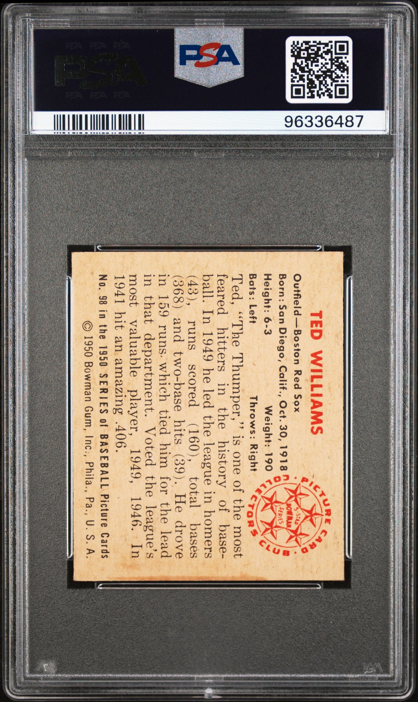 1950 Bowman Ted Williams #98 PSA 5