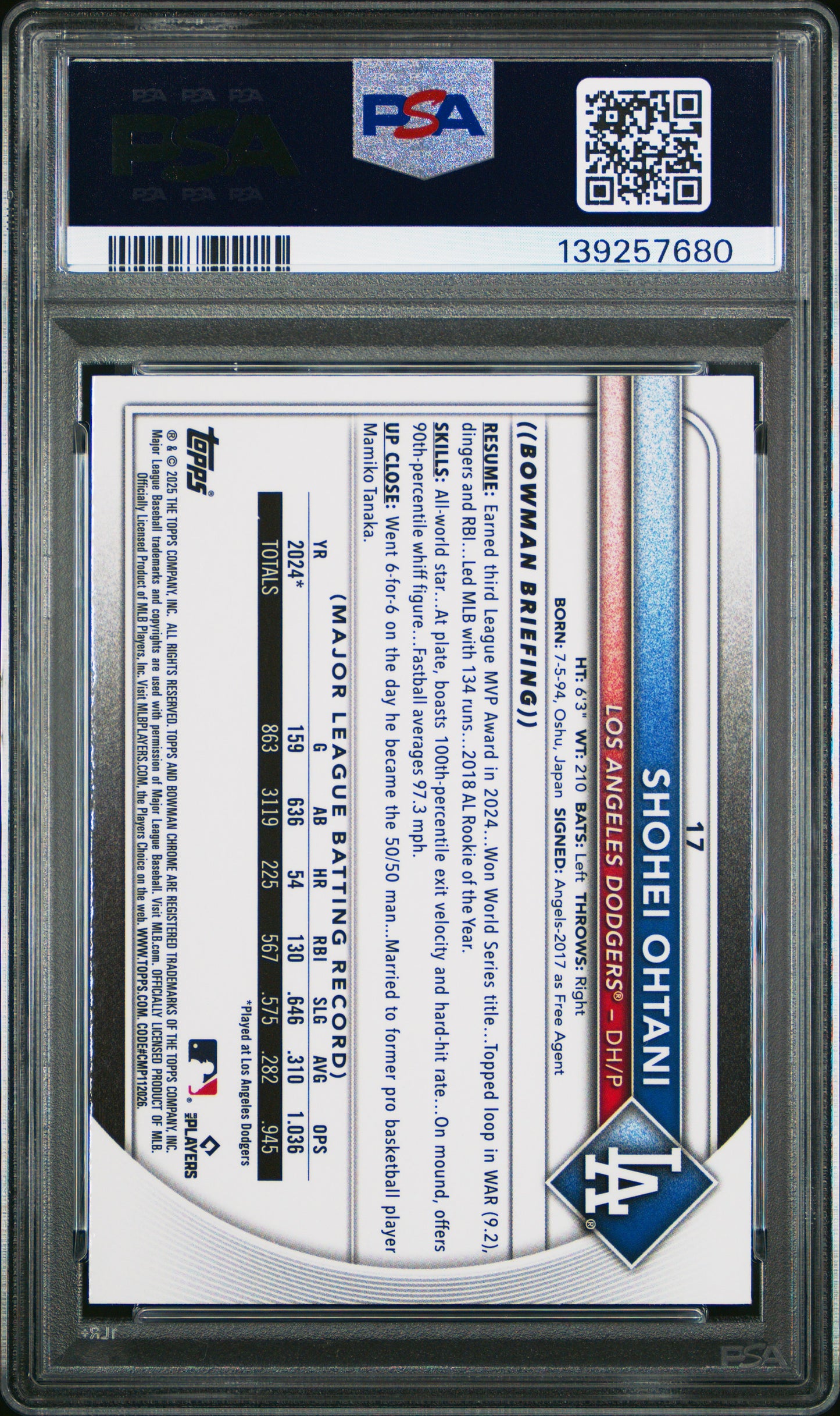 2025 Bowman Chrome Shohei Ohtani #17 Aqua Raywave PSA 10 031/199