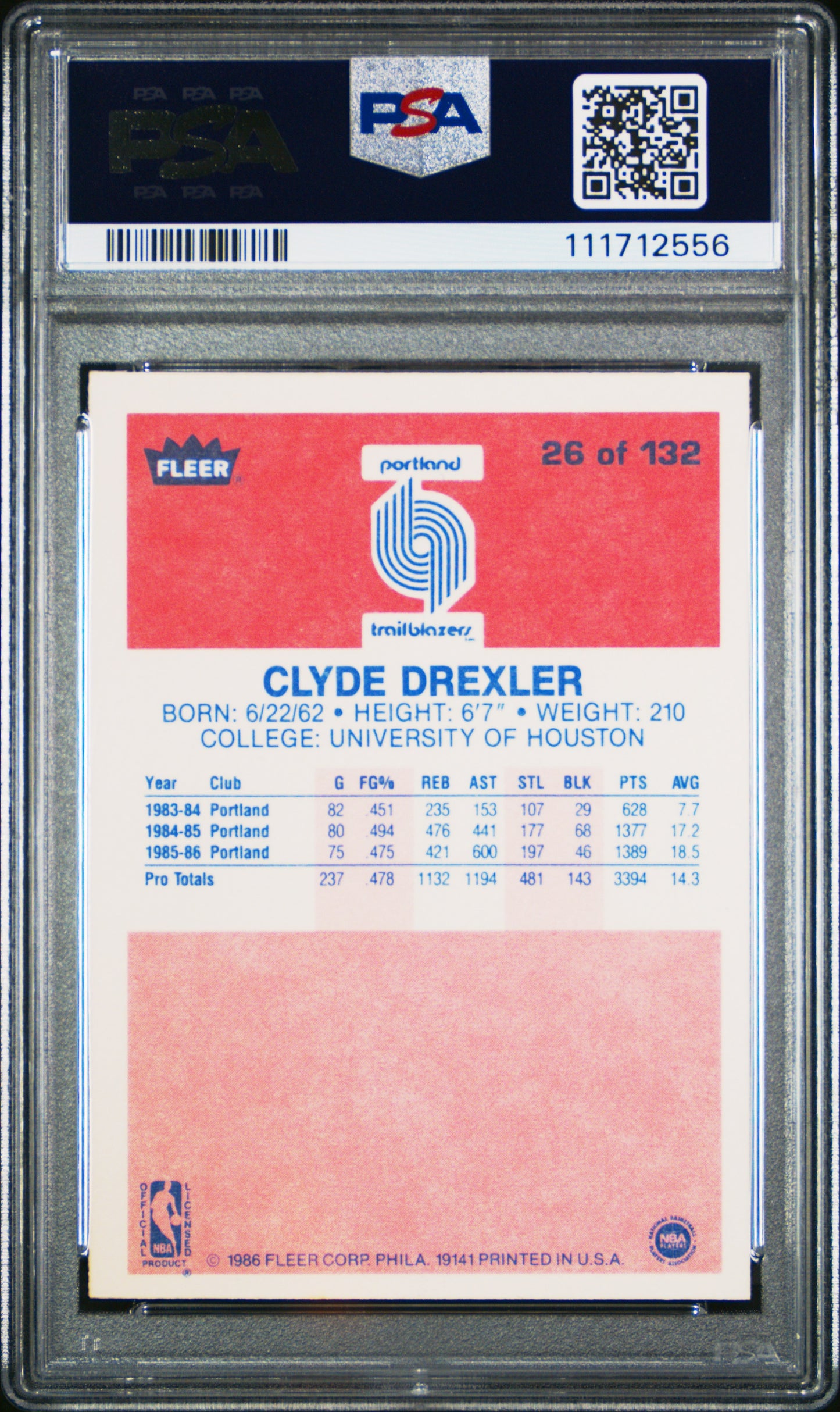 1986 Fleer Clyde Drexler #26 PSA 9