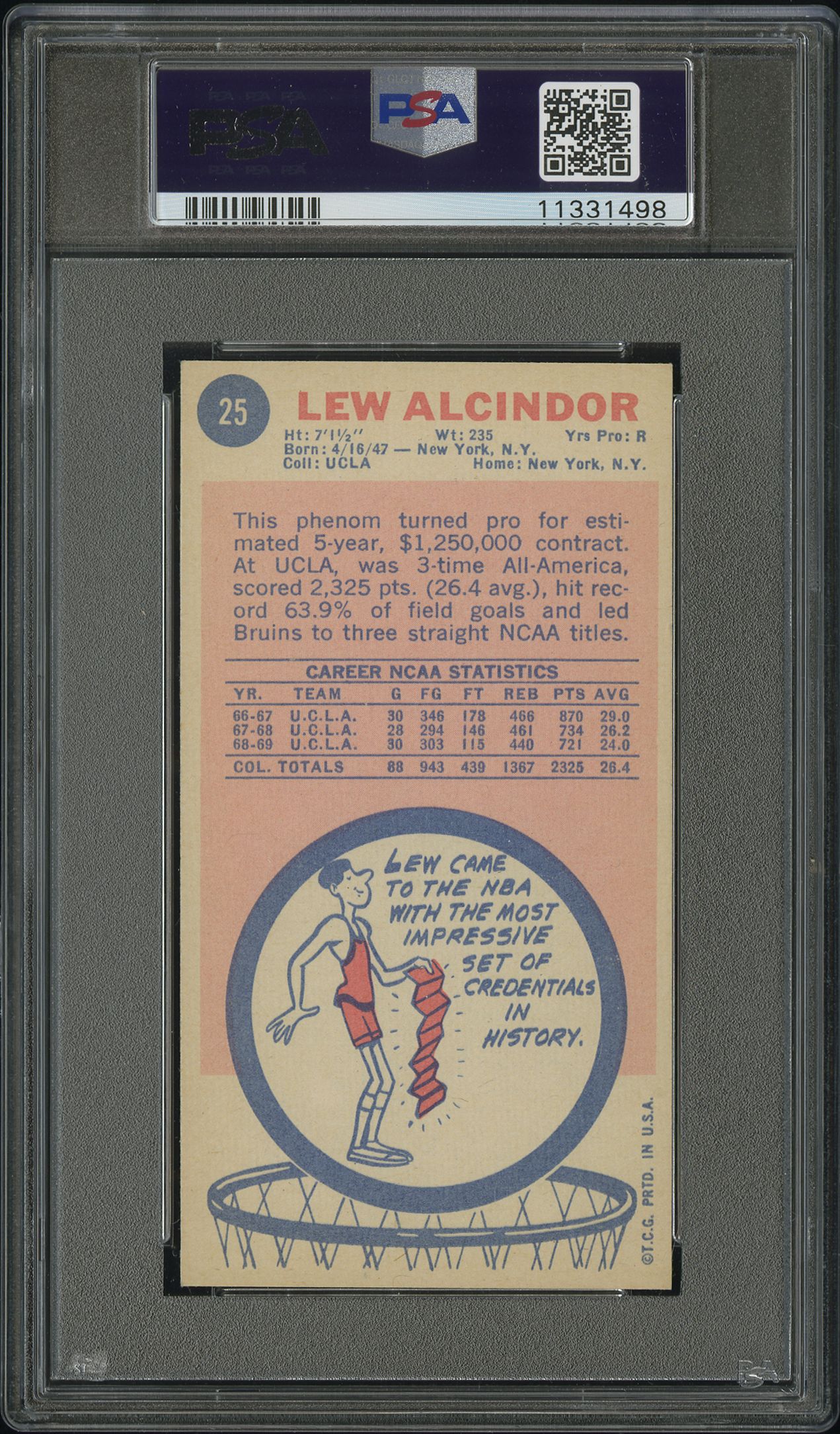1969 Topps Lew Alcindor #25 PSA 8
