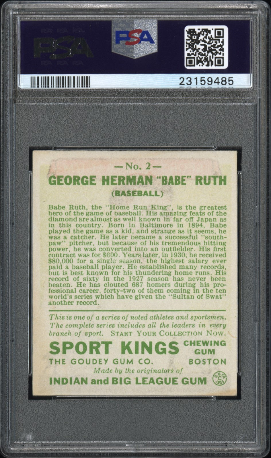 1933 Sport Kings Babe Ruth #2 Baseball PSA 7
