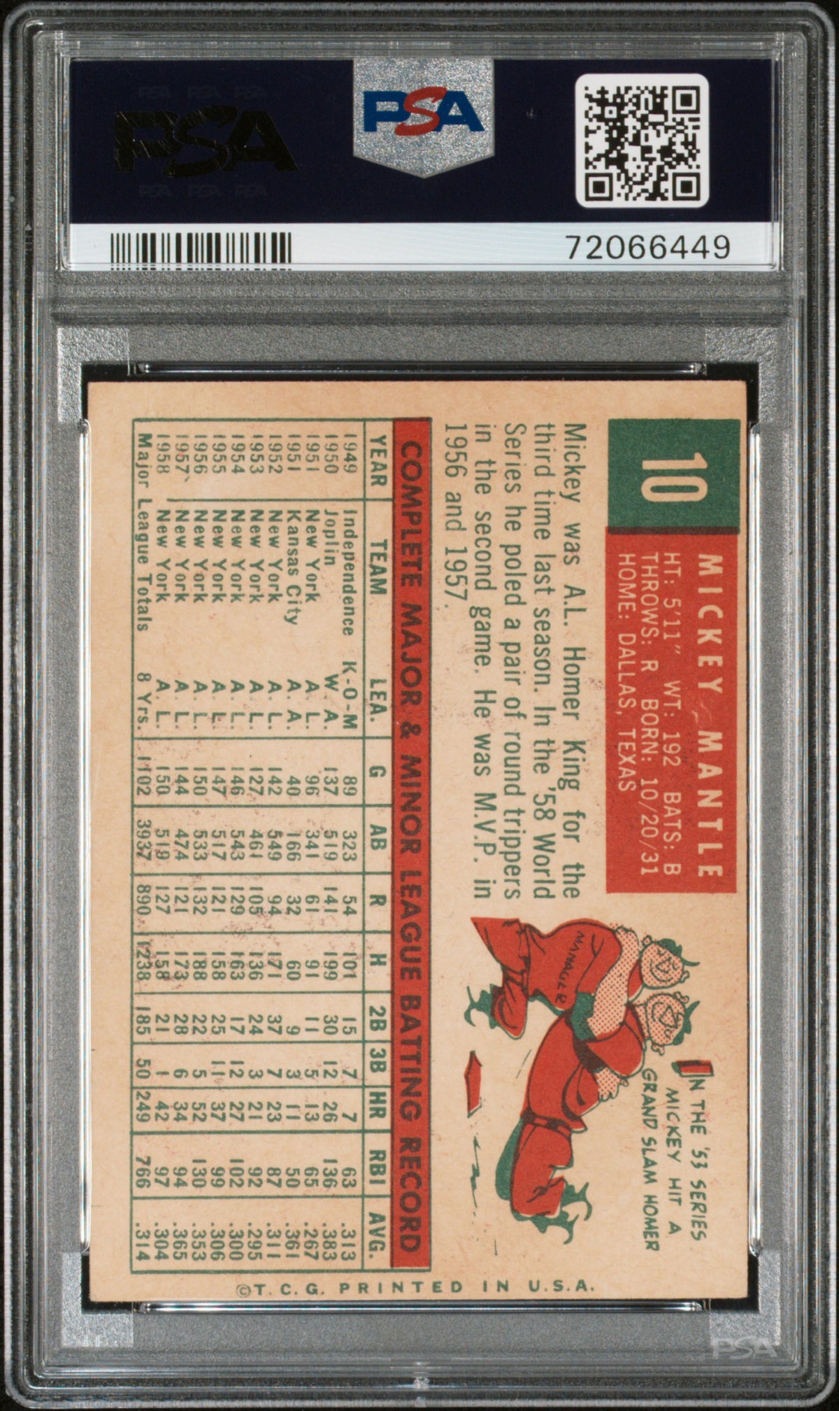 1959 Topps Mickey Mantle #10 PSA 4