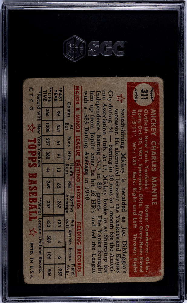 1952 Topps Mickey Mantle #311 SGC 1