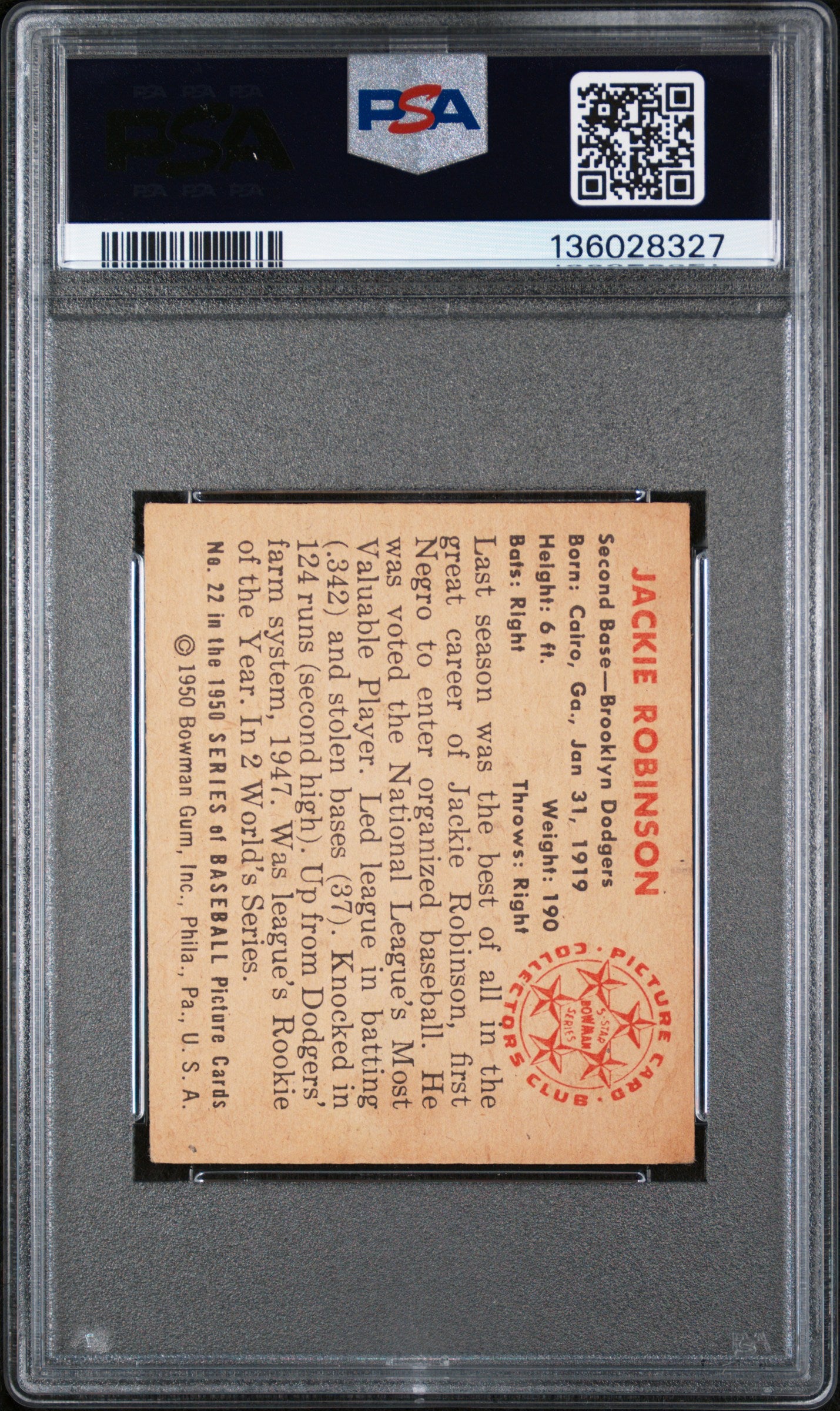 1950 Bowman Jackie Robinson #22 PSA 4