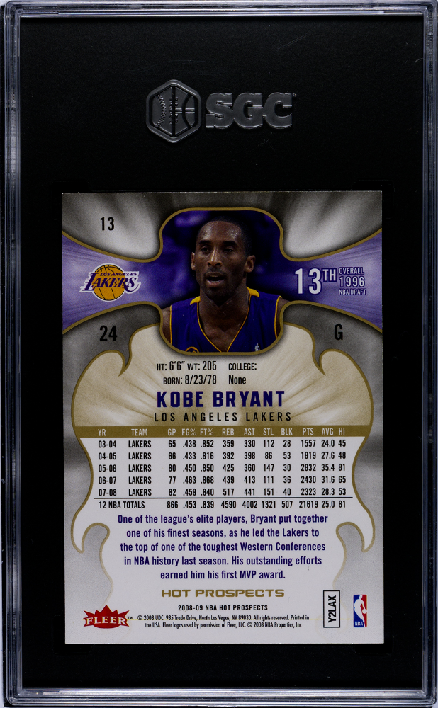 2008 Fleer Hot Prospects Kobe Bryant #13 SGC 9