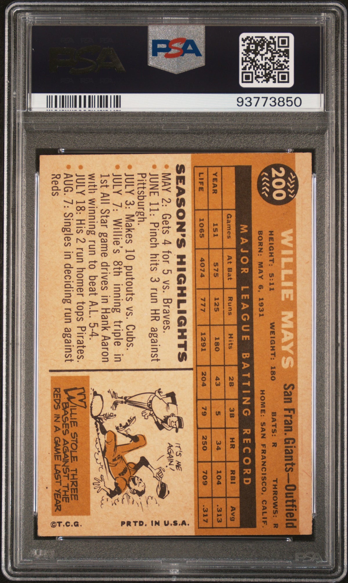 1960 Topps Willie Mays #200 PSA 5