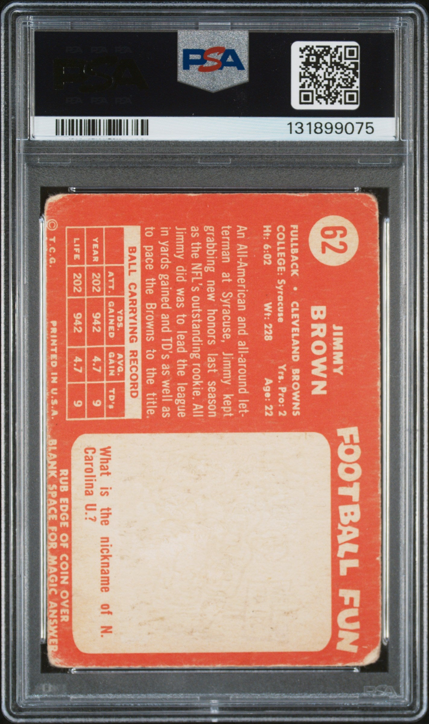 1958 Topps Jim Brown #62 PSA 1
